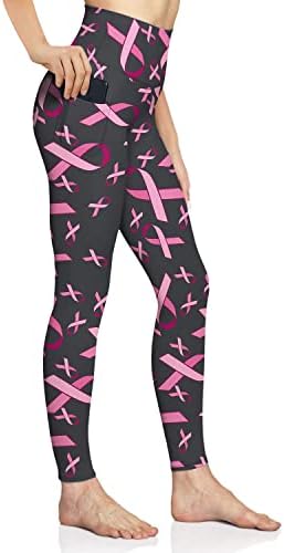 מכנסי יוגה של Caiji נשים בקרת בטן חותלות סרטן השד מודעות סרט ורוד מכנסיים רכים מכנסיים מותניים גבוהים טייץ 'טייץ'