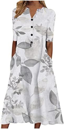 שמלת כלה של נוקמופו הדפס פרחוני שרוול קצר שמלת מידי שמלה מזדמנת כפתור צוואר כיסי חוף לונג חוף