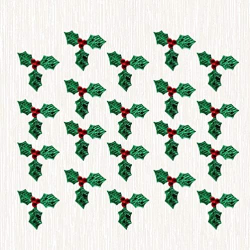 100 יחידים הולי מלאכותיים ברי עם עלים ירוקים חג המולד הולי פירות יער ענפי ראש כיסוי מדבקות עלים,