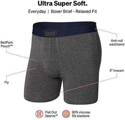 תחתונים לגברים Saxx - Ultra Super Boxer Boxer קצר זבוב 7pk עם תמיכה בכיס מובנה - תחתונים לגברים