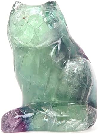 גבישי סאטן פלואוריט חתול אני מתאים אני יושב אנרגיה התמדה פסלון של בעלי חיים ירוק
