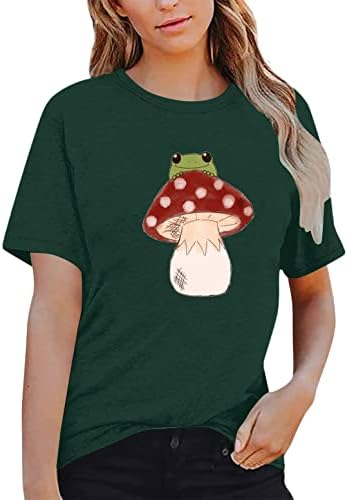 חולצת טי שרוול קצר נשים חולצת צפרדע חמודה לנשים חולצת פטריות עלייה שרוול קצר הדפס מזדמן הדפס סטרץ 'חולצה