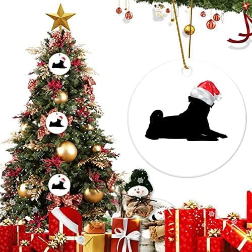 3 אינץ 'כלב חג המולד מצביע אנגלית מצביע מחמד קישוטים צללית קישוטי כלב עם כובע סנטה קישוטים עגולים לילדים