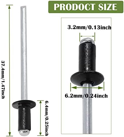 Piutouyar 100 pcs 1/8 x 1/4 מגוון מסמרת פופ אלומיניום, 3.2x6.4 ממ ראש כיפה מסמרת עיוור מסמרת סירות