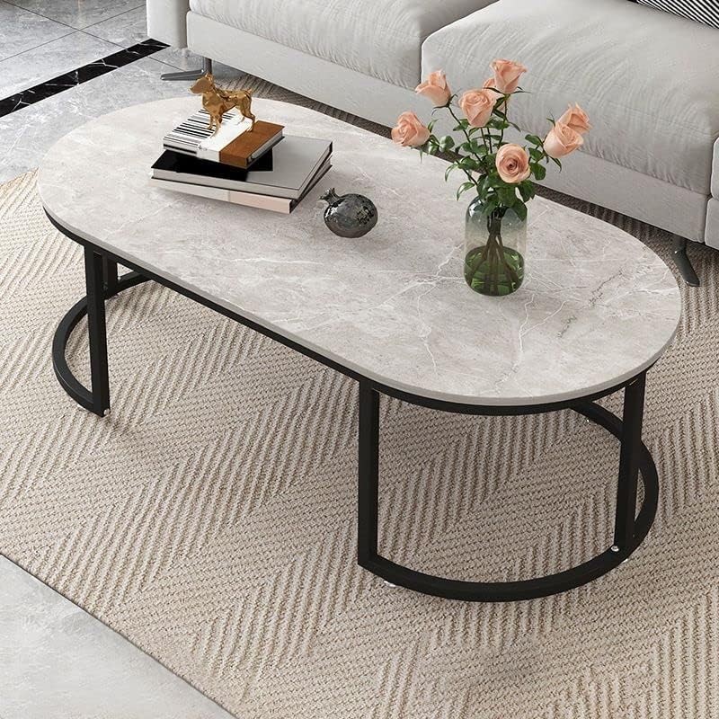 שולחן קפה בעל מלאכה, שולחן קפה מודרני סגלגל שולחן קפה מינימליסטי מעץ לסלון-אחסון אפור כהה כלול 39.5 אינץ 'על