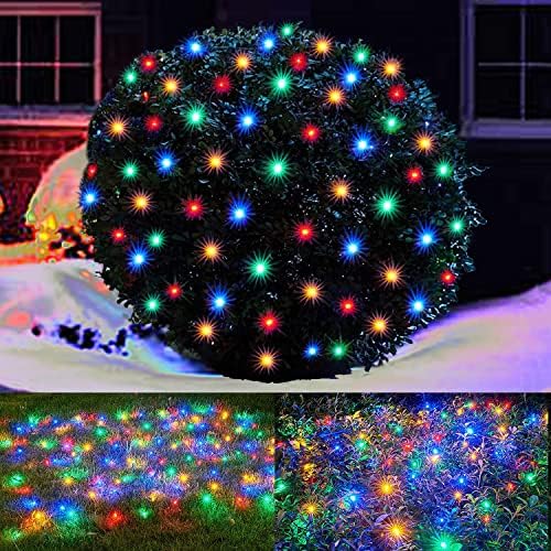 LED אורות רשת חג המולד קישוטי חג מולד חיצוניים לשיחים, 100ftx5ft חוט ירוק חיבור אורות חג מולד לחצר חיצונית