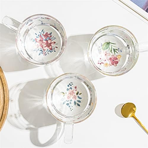 AMABEASB כוסות כדורסל ספל קפה ספל בורוסיליקט דפוס פרח זכוכית תה כוס ארוחת בוקר עם ידית בית כוסות שתייה שקופות