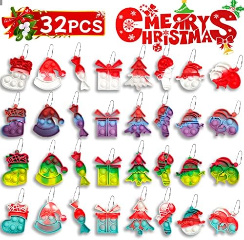 32 יחידות חג המולד מיני פופ מחזיק מפתחות צעצוע קשיש, מיני דחיפת פופ בועת פופ לקשקשני צעצוע חושי,