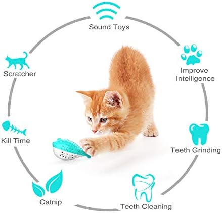 מברשת שיניים לחתול צעצוע לעיסה של חתול, טיפולי שיניים חתולים משפשפים פנים עם פעמונים מובנים שיניים