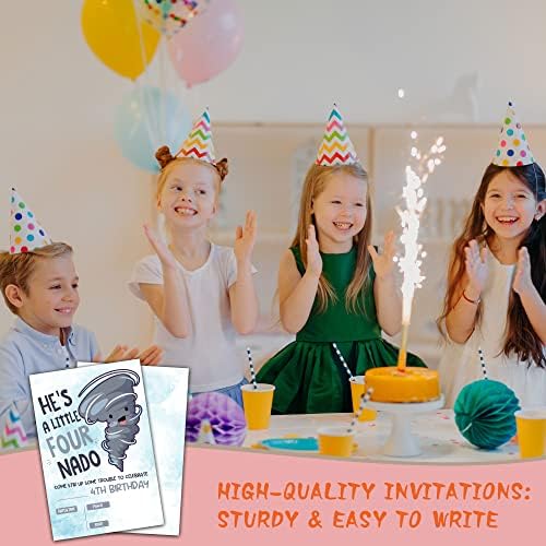 הזמנות ליום הולדת של בנים רביעיים, הוא קצת ארבע, מילוי הזמנות למסיבת יום הולדת בסגנון טורנדו