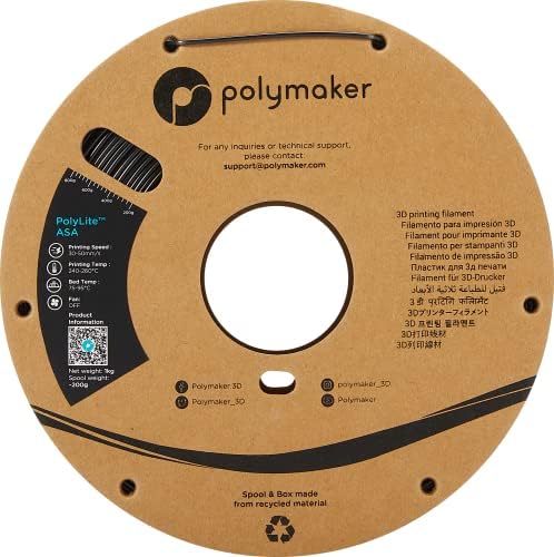 PolyMaker ASA נימה 1.75 ממ שחור, 1 קג ASA נימה מדפסת תלת מימדית, עמיד בפני חום ומזג אוויר - ASA 3D נימה
