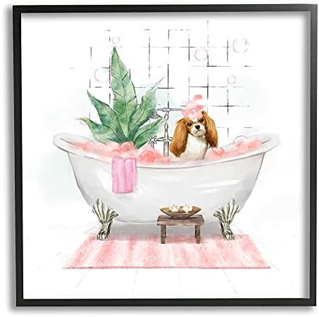 תעשיות סטופל כלבלב קוקר ספנייל שיק באמבטיית בועות ורודה, עוצב על ידי זיווי לי אמנות קיר ממוסגרת שחורה, 12