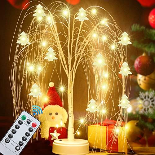 עץ קישוטי חג המולד ערבה מואר, עץ שולחן טיימר מרחוק תפאורה 40 עץ חג מולד לבן חם עם אורות פיות