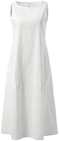 נשים 2023 טרנדי צוות צוואר שרוולים מוצק צבע קיץ מזדמן רופף נדנדה מקסי שמלה עם כיס