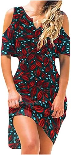 שמלת טוניקה של כתף קרה לנשים 2023 קיץ פרחוני חוף פרחוני מזדמן Boho Sundress קו שמלת נדנדה רופפת שרוול