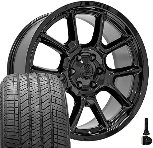 OE Wheels LLC 22 אינץ 'חישוקים מתאים GM ג'יפ ראם 1500 Hellcat Style DG21 Gloss Black 22X9.5 חישוקים