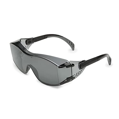 בטיחות שער 6983 Cover2 משקפי בטיחות לבוש עיניים מגן-עדשה אפורת, אפור, מקדש שחור, 10 זוגות