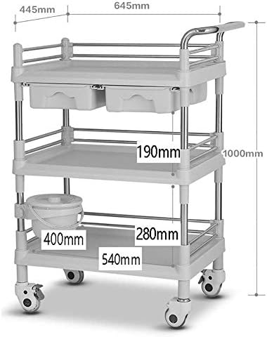 גדול 3-מדף ציוד עגלת עם 2 שרירי בטן מגירה, יופי ספא מעבדה עם בלם גלגלים לכלוך דלי / בז'/64 * 44 * 100 ס מ,