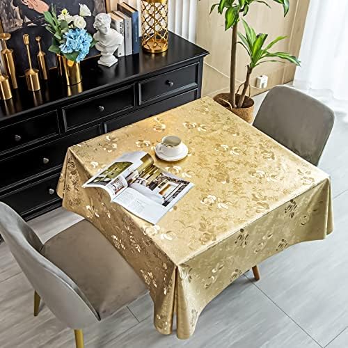 מפת שולחן מרובעת, בד שולחן עמיד למים, כיסוי שולחן מגנוליה זהב לניגוב, מגן שולחן עמיד בפני שמן