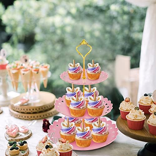 3 יחידות 3 שכבה ורודה עוגת עוגת עמדת קינוח קינוח עוגות עוגות פירות מגדל תצוגה לחתונה, מסיבת יום הולדת, מסיבת