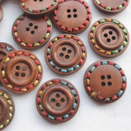 כפתורי עץ חומים 20 יחידות עם 4 חורים מלאכת מלאכה לתפירה של 25 ממ