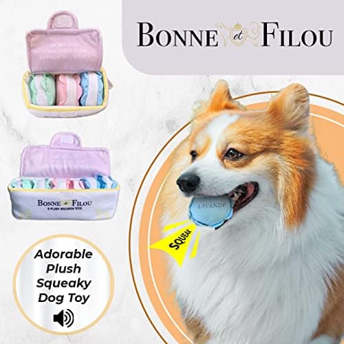 Bonne et filou כלב קטיפה צעצועים מקרונים, צעצועים לעיסת גור אינטראקטיבית עמידה לעיסה אגרסיבית - 6 צעצועי