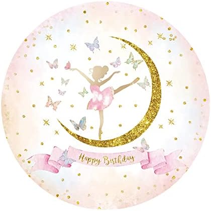 7.2.7.2 רגל בלט ילדה עגול רקע יום הולדת שמח בלרינה יום הולדת עגול רקע כיסוי זהב ירח וכוכבים פרפר צילום