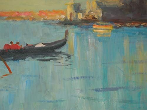 נינו פיפה אמנות רשום אמן מקורי וייחודי שמן על לוח אוריינטליסט ציור של ונציה גונדולייר כניסה לתעלה הגדולה 20 איקס