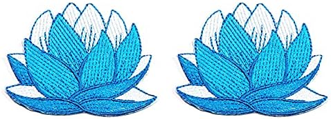 SareeSy Set Set 2 PCS. טלאי פרחי לוטוס כחולים מדבקת ברזל תפור על ילדים רקומים טלאים מצוירים לוגו מעילי