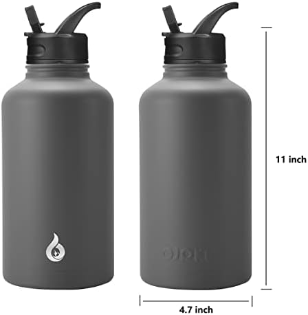 BJPKPK חצי גלון בקבוקי מים מבודדים עם מכסה קש, בקבוק מים גדול 64oz, בקבוקי מים נירוסטה עם 3 מכסים וידית paracord,