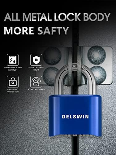 Delswin 4 ספרות שילוב מנעול חיצוני מנעול - מנעול ארונית כבד עם אזיק פלדה מוקשה, מנעול משולב אטום למים