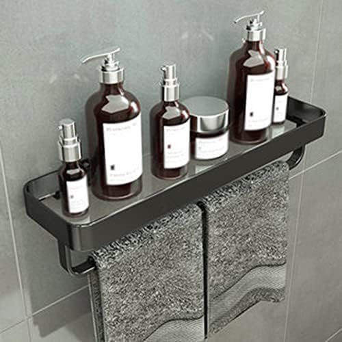 FVRTFT מדף זכוכית אמבטיה עם מוטות מגבות, ללא קידוח קיר אלומיניום קיר מקלחת רכוב, מארגן מחזיק שמפו אמבטיה,