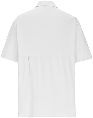 2023 קיץ חולצות לנשים כותנה פשתן חולצות חמוד פרפר גרפי קצר שרוול טוניקת טיז רופף דש חולצות