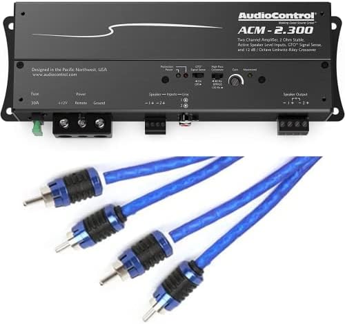AudioControl ACM-2.300 מגבר מיקרו 2 ערוצי עם 2 ערוצים עם כבל RCA של כבל RCA בגודל 17 מטרים בגודל 2- ערוצים