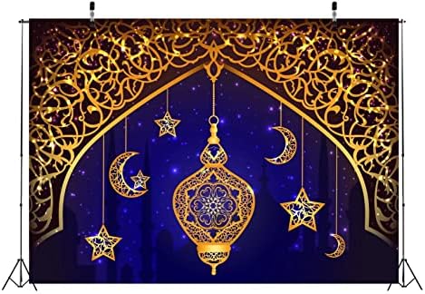בלקו 9 * 6 רגל בד הרמדאן קארים רקע רקע אסלאמי זהב ירח כוכבים פנסי תפאורה רקע כחול לילה שמיים מסגד צללית עיד