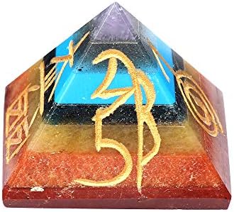 סמלים טעינים של אלמנט רוחני רייקי ריפוי צ'אקרה 7 פירמידה צ'אקרה עם מתכת נחושת אבן חן צלולה