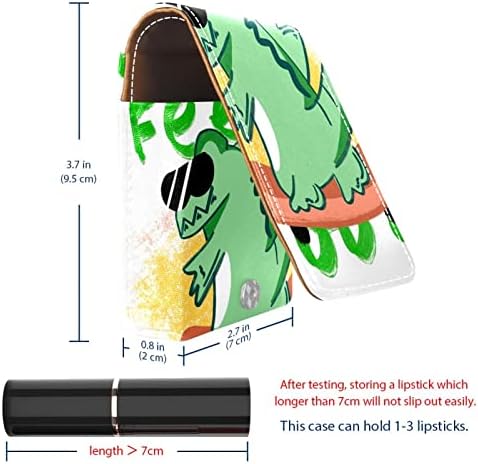 שפתון מקרה עם מראה חמוד נייד איפור תיק קוסמטי פאוץ, קריקטורה ירוק דינוזאור