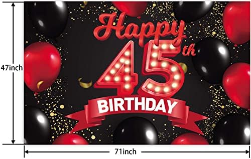 שמח 45 יום הולדת אדום ושחור באנר רקע קישוטי בלוני נושא דקור עבור בנות נשים נסיכת 45 שנים יום הולדת מסיבת