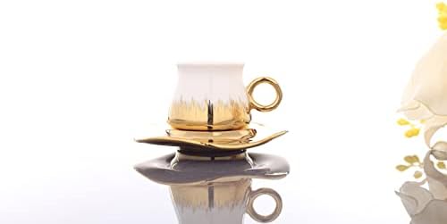 סט כוסות קפה טורקי של 6 כוסות דמיטאס עם גימור מוזהב וקופסת מתנה כוסות אספרסו עם ערכות צלוחית
