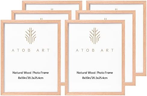 Atobart 8x10 מסגרות תמונה של עץ מוצק, מסגרת תמונה של 6 חבילות אלון סט עם כיסוי זכוכית אמיתי, מסגרות