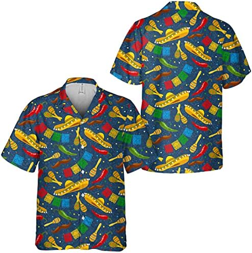 סינקו דה מאיו מצחיק חולצות הוואי לגברים, חולצת כפתור שרוול קצר טרופי 23032