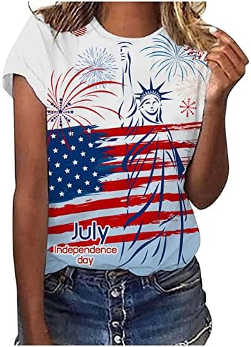 פסי דגל אמריקאיים בשליטה הדפסת חולצה לנשים לצוואר צוואר חולצת שרוול קצר חולצת יום עצמאות קיץ