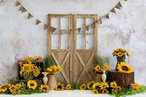 קייט 10 × 6.5ftautumn Harvest רקע חמניות חמניות ופאנל דלת רטרו תפאורה למסיבת יום הולדת לילדים דוכני צילום