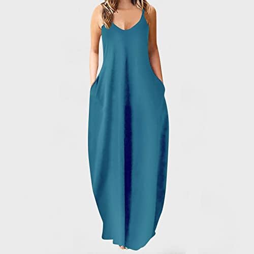 NARHBRG 2023 נשים שמלת מקסי מוצקה שמלה רופפת שמלות מקסי למקסי לג'וניורס כיסי חולצה שמלה ארוכה בתוספת גודל