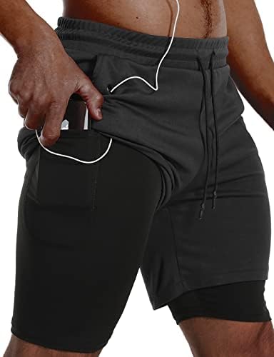 מכנסי ריצה לגברים 2 ב -1 מכנסי ריצה מהירים יבשים בחדר כושר בגדי אימון אתלטיים עם כיסי צד