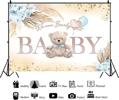 אומקו בוהו דוב תינוק מקלחת רקע בוהמי פמפות דשא כחול דוב תינוק מקלחת רקע אנחנו יכול בירלי לחכות תינוק מקלחת באנר
