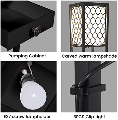 מנורת רצפת סעודיות עם מדפים, נורת LED E27 מנורה עמידה גבוהה עם מנורת קריאה מרוחקת ומודרנית עם אחסון