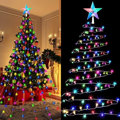 אורות טופר של עץ כוכב חג המולד ו -200 אורות מיתר חג המולד של LED 66ft, עץ חג המולד טופר אור