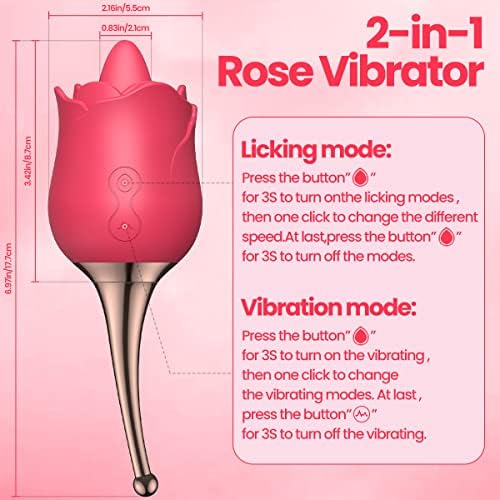 צעצועים ורדים ויברטור לנשים, 2 ב -1 עם 10 מצבי רטט, G Spot Spot Vibrator Vibrator, צעצוע ללקק