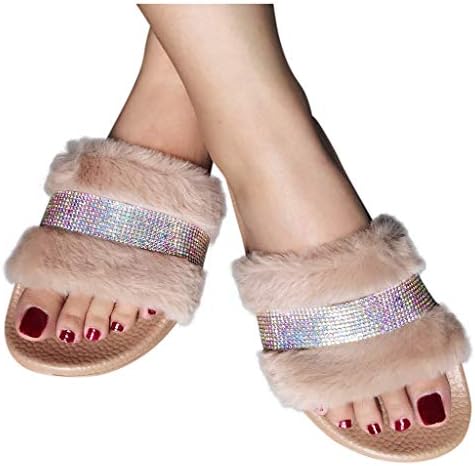 נעלי בית נעימות לנשים פותחות סנדלים דוושת דוושת נעלי בית קטיפה שטוחות אופנה אופנה נשים ריינסטון אצבעות